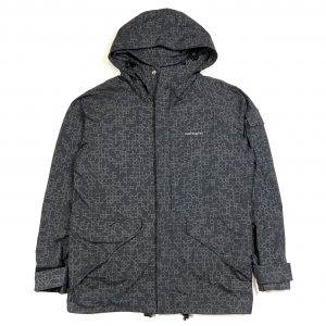 a black patterned carhartt hooded waterproof jacket