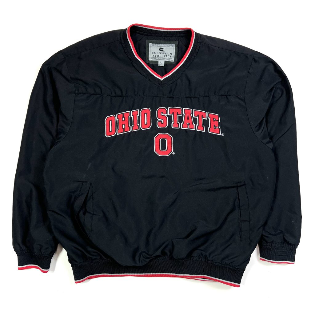 a vintage black usa waterproof jacket with emrboidered “ohio state”