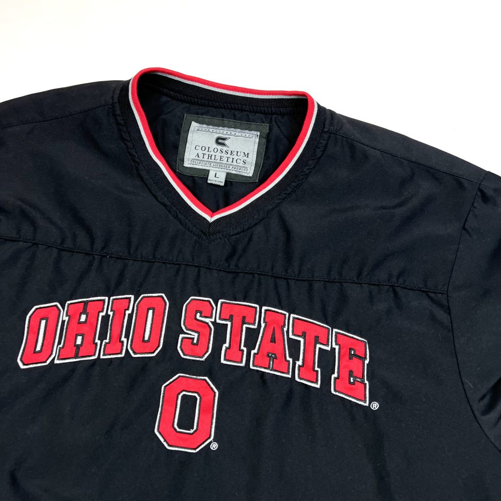 a vintage black usa waterproof jacket with emrboidered “ohio state”