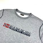 a marl grey vintage napapijri sweatshirt with printed logo