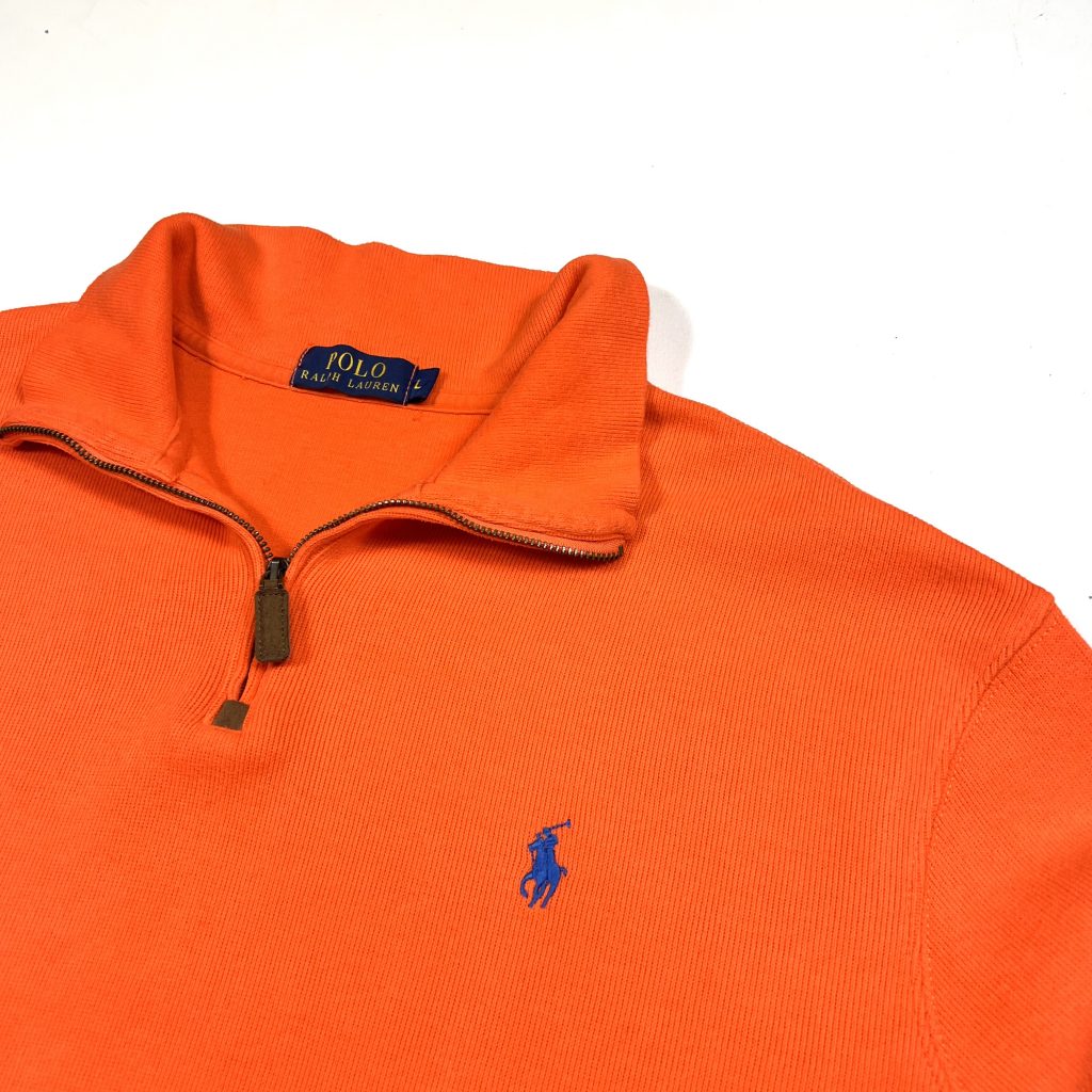 orange quarter-zip jumper with ralph lauren pony logo