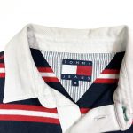 the original tommy hilfiger size medium label inside navy rugby polo shirt