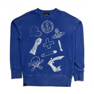 blue vivienne westwood sweatshirt with multiple printed drawings