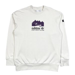 Vintage cream Adidas Adventure sweatshirt with printed purple spell out