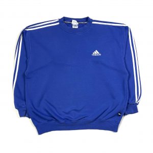 Vintage 90s Adidas blue sweatshirt with 3 stripes down the sleeves