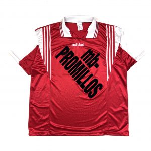 a vintage 90’s red added 3 stripes football shirt with collar