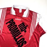 90's adidas red football shirt with embroidered liar logo
