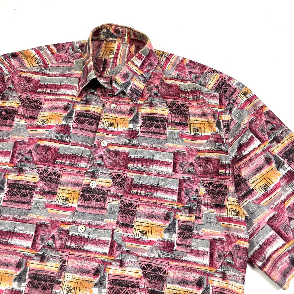 vintage pink funky patterned shirt sleeve shirt
