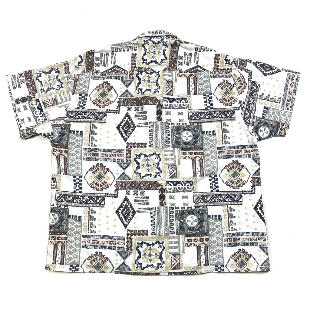 vintage white printed aztec patterned short sleeve shirt