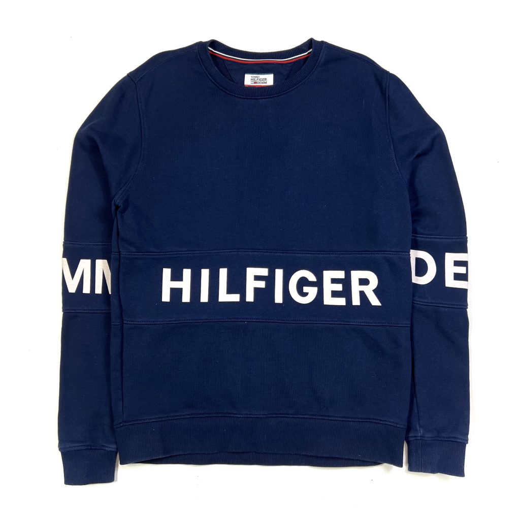 vintage tommy hilfiger navy printed spell out logo sweatshirt