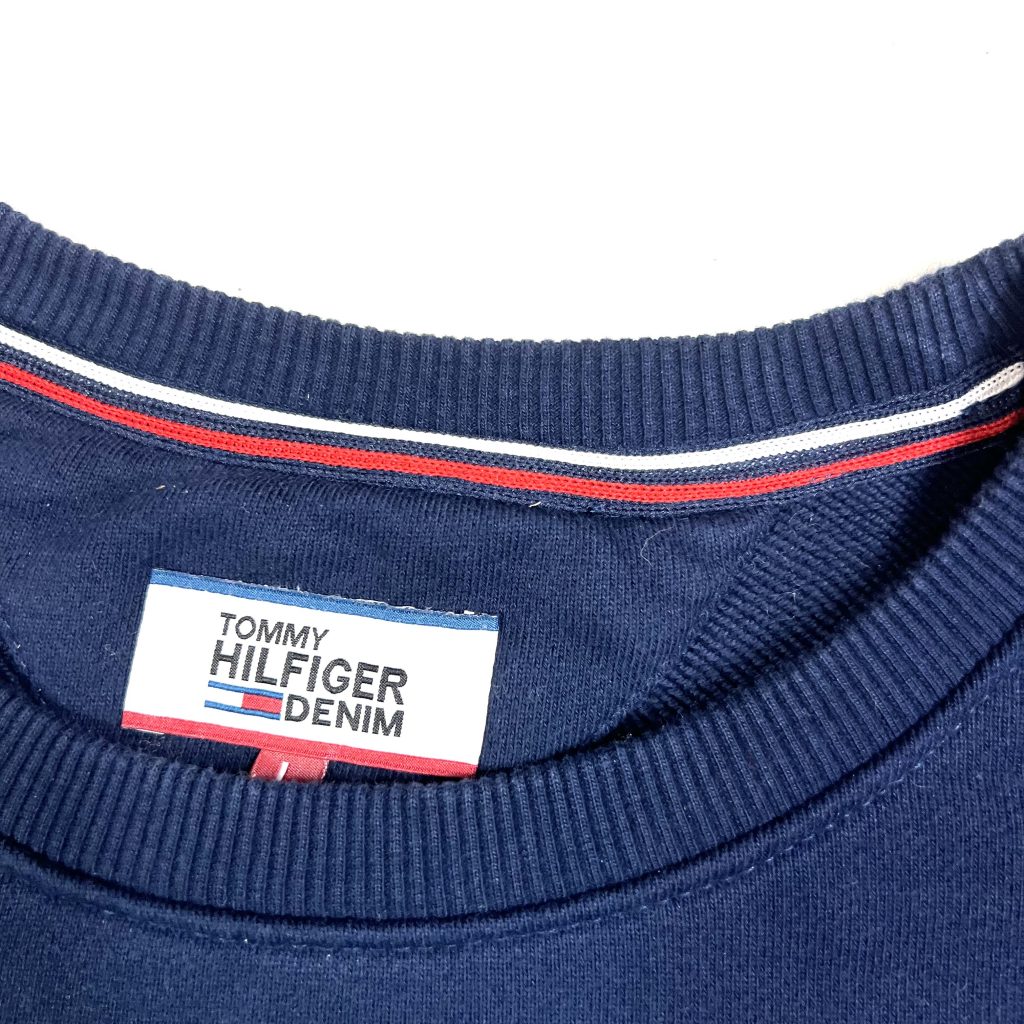 vintage tommy hilfiger navy printed spell out logo sweatshirt
