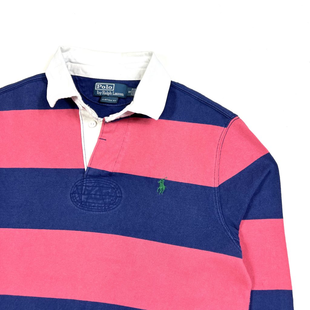 Vintage Striped Navy and Pink Ralph Lauren Rugby Polo Shirt