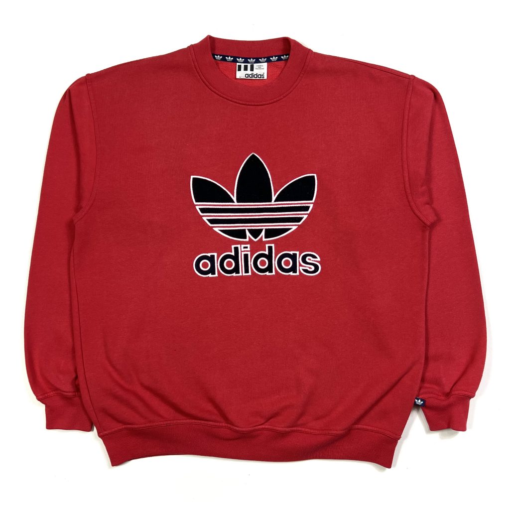90s Vintage Adidas Red Sweatshirt With Embroidered Trefoil Logo