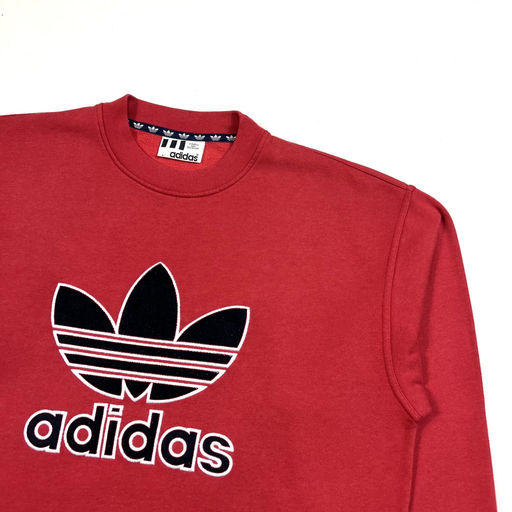 90s Vintage Adidas Red Sweatshirt With Embroidered Trefoil Logo