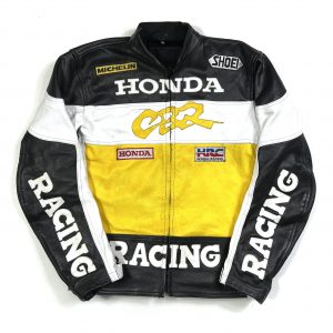 Rare Vintage Honda Black And Yellow Leather Motorcycle Racing Jacket