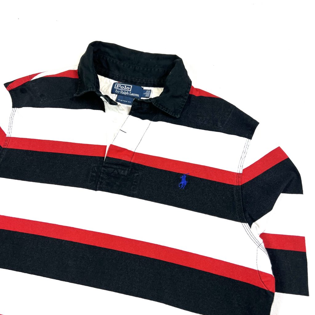 Black Red And White Striped Ralph Lauren Long Sleeve Rugby Polo Shirt