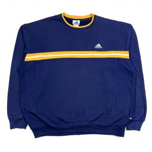 Vintage 90s Adidas Navy Essential Sweatshirt With Yellow Stripe