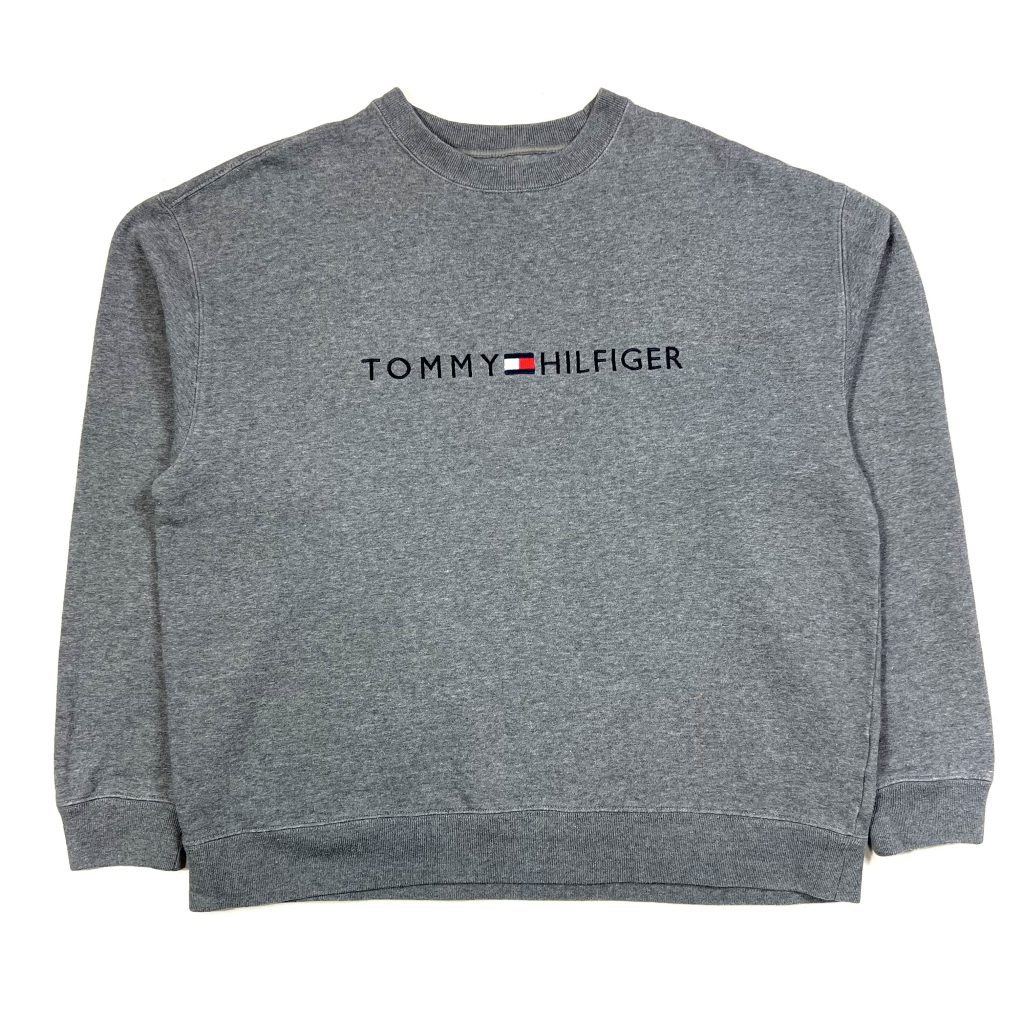 Tommy Hilfiger Grey Embroidered Spell Out Vintage Sweatshirt