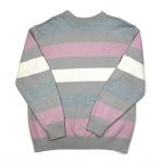Vintage Lacoste Grey And Pink Striped Knit Jumper