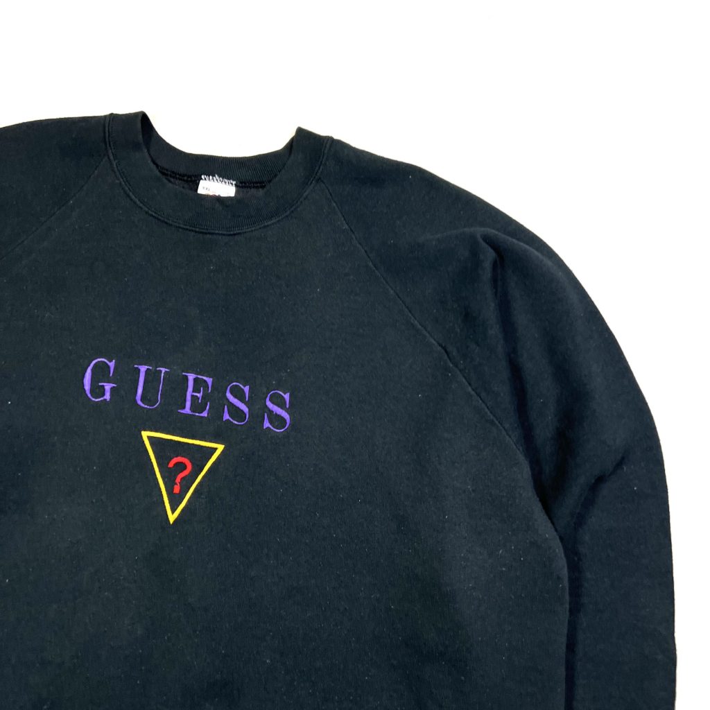 Vintage 90s Bootleg Guess Embroidered Logo Black Sweatshirt